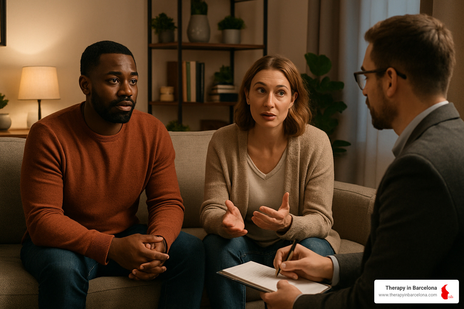 couple talking with therapist - couples counseling questions