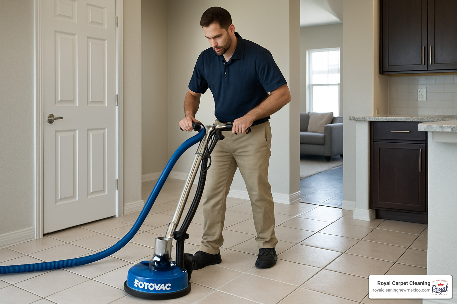 Rotovac system in action on tile floor - tile and grout cleaning albuquerque