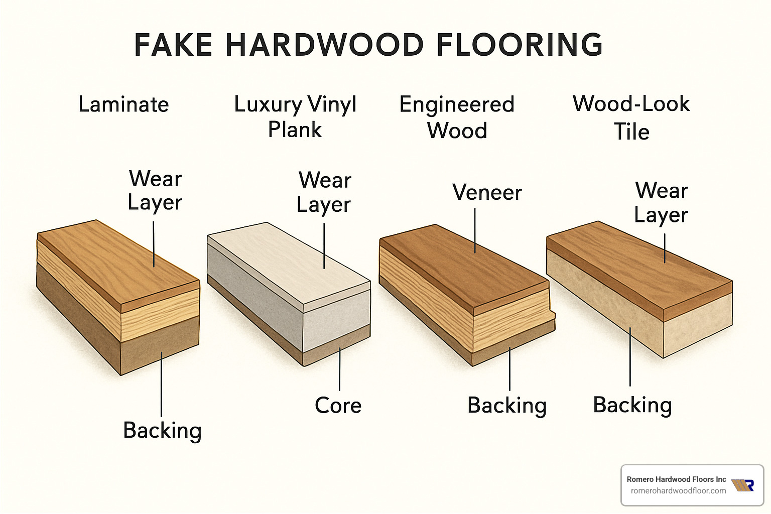 Different layers of fake hardwood flooring types - best fake hardwood floors