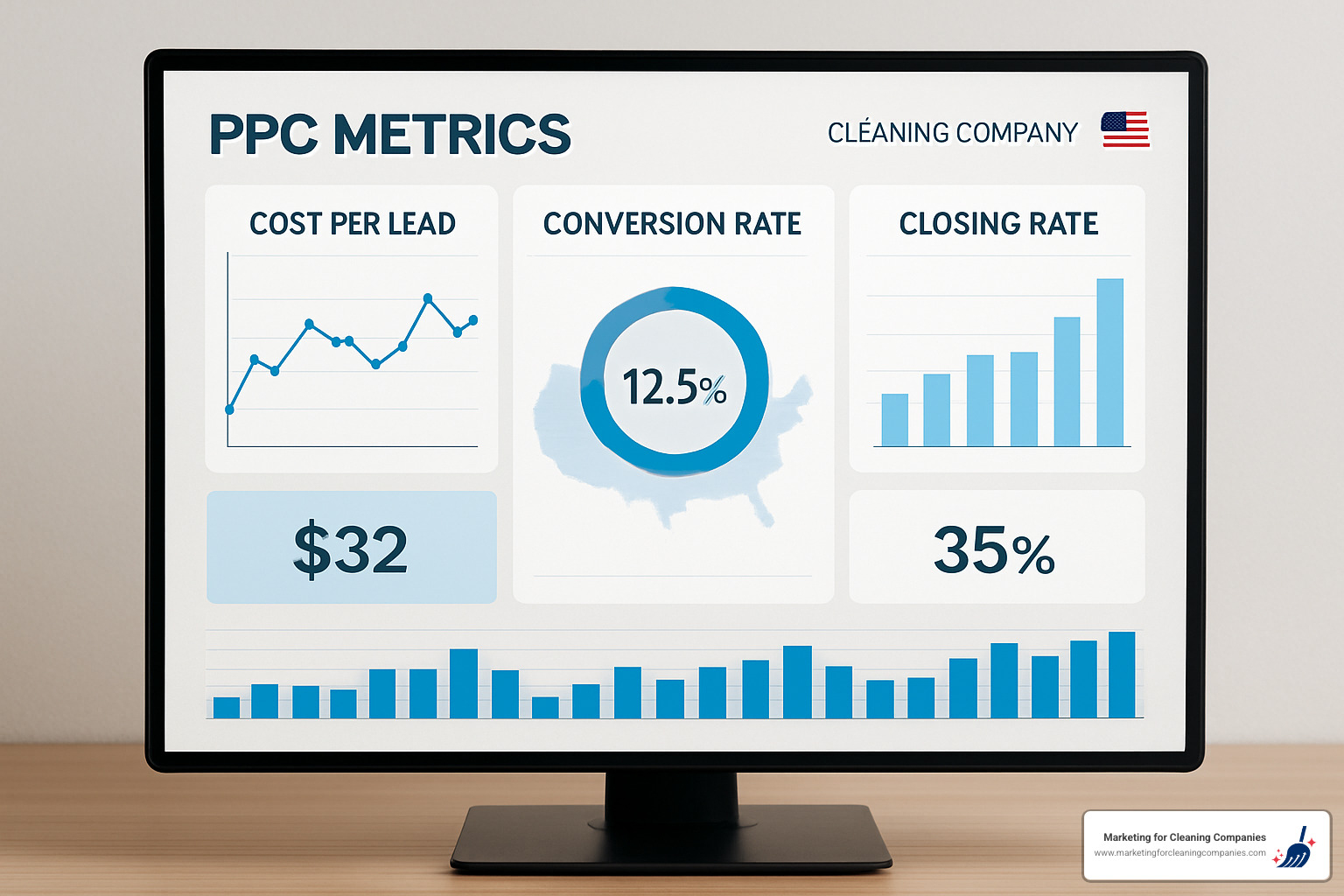 dashboard showing cleaning company ppc metrics - cleaning company ppc experts