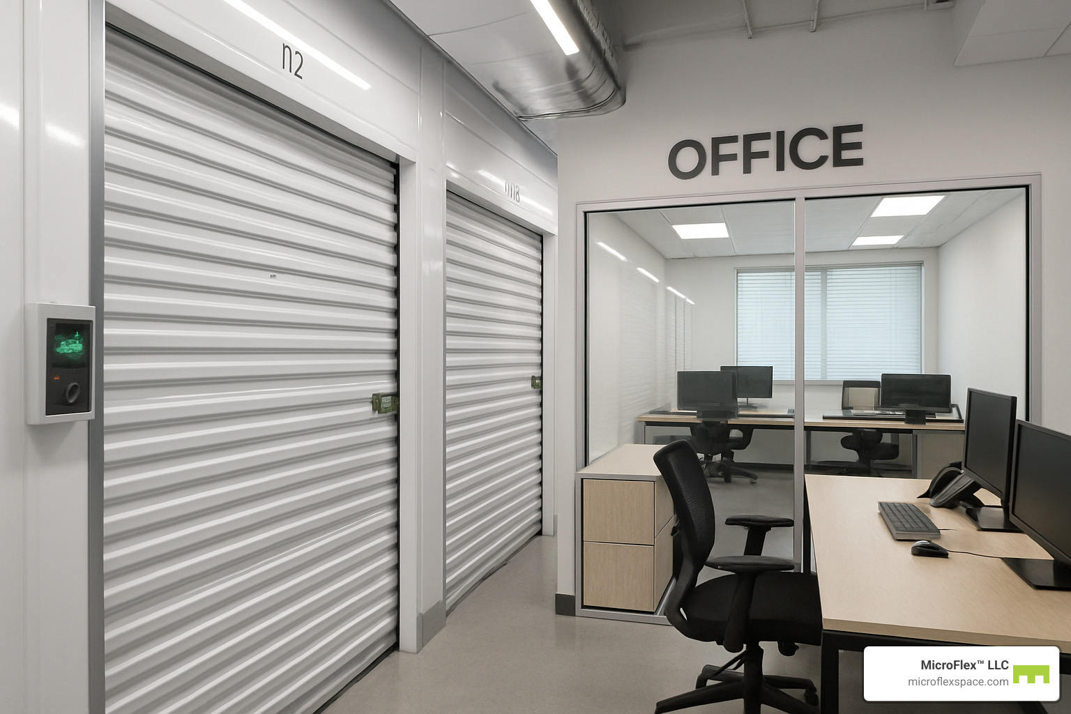 climate-controlled storage facility with office space - Office space with storage