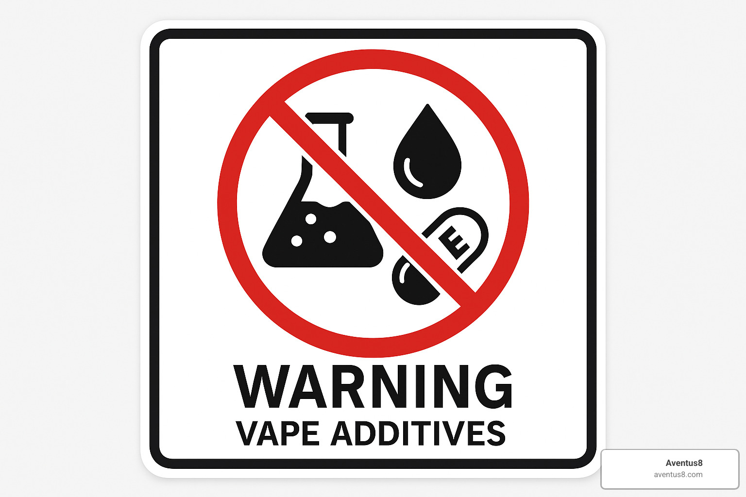Warning sign with harmful additives crossed out - CBD vape pen ingredients