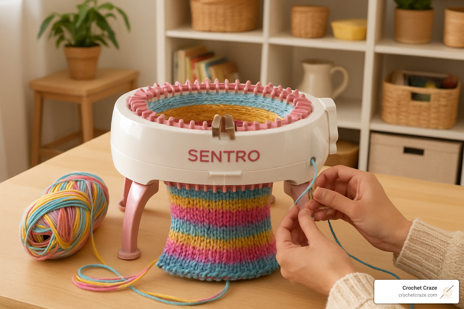 Sentro 48-pin knitting machine mid-project - knitting machine reviews