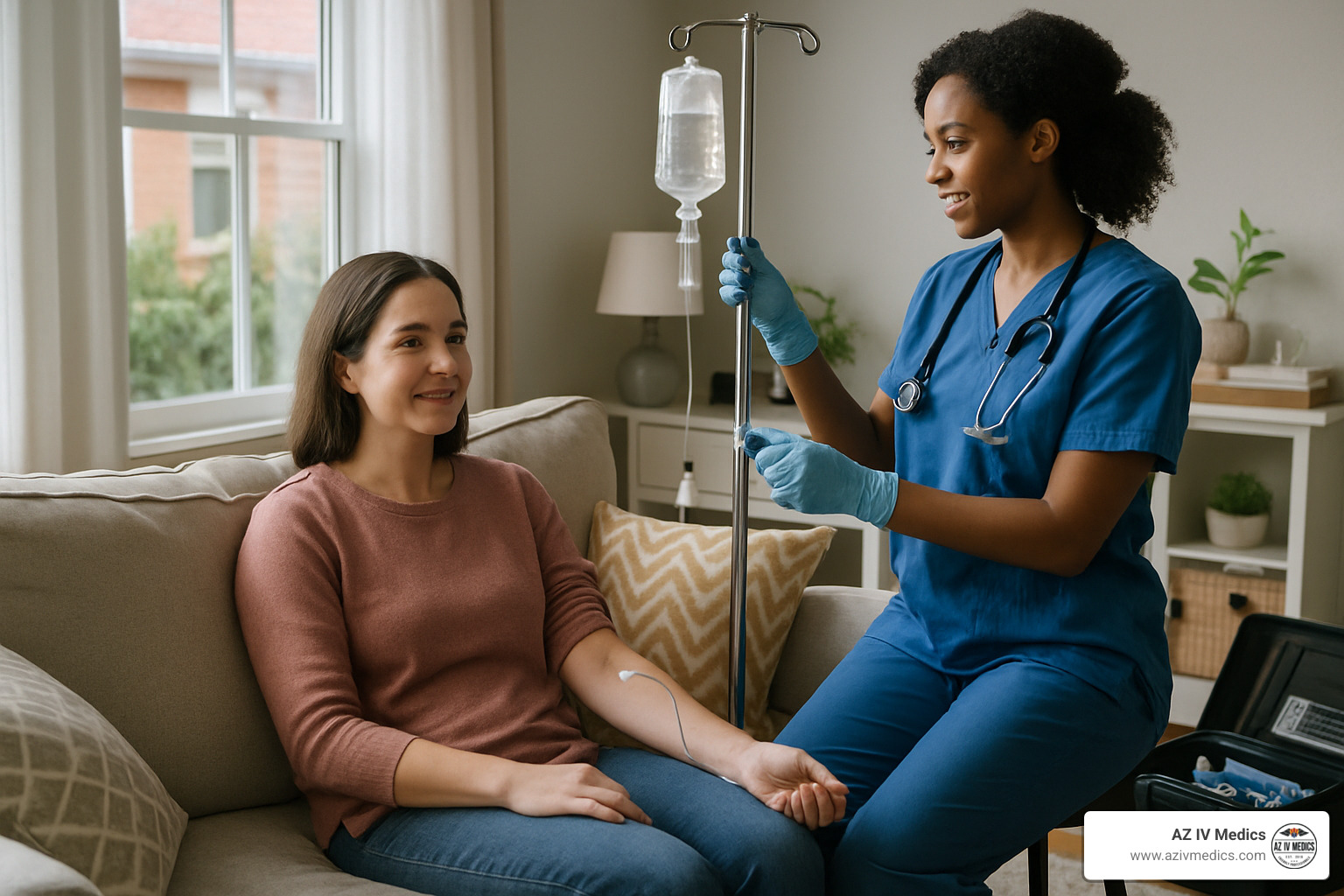 patient relaxing at home during IV infusion treatment - covid iv near me