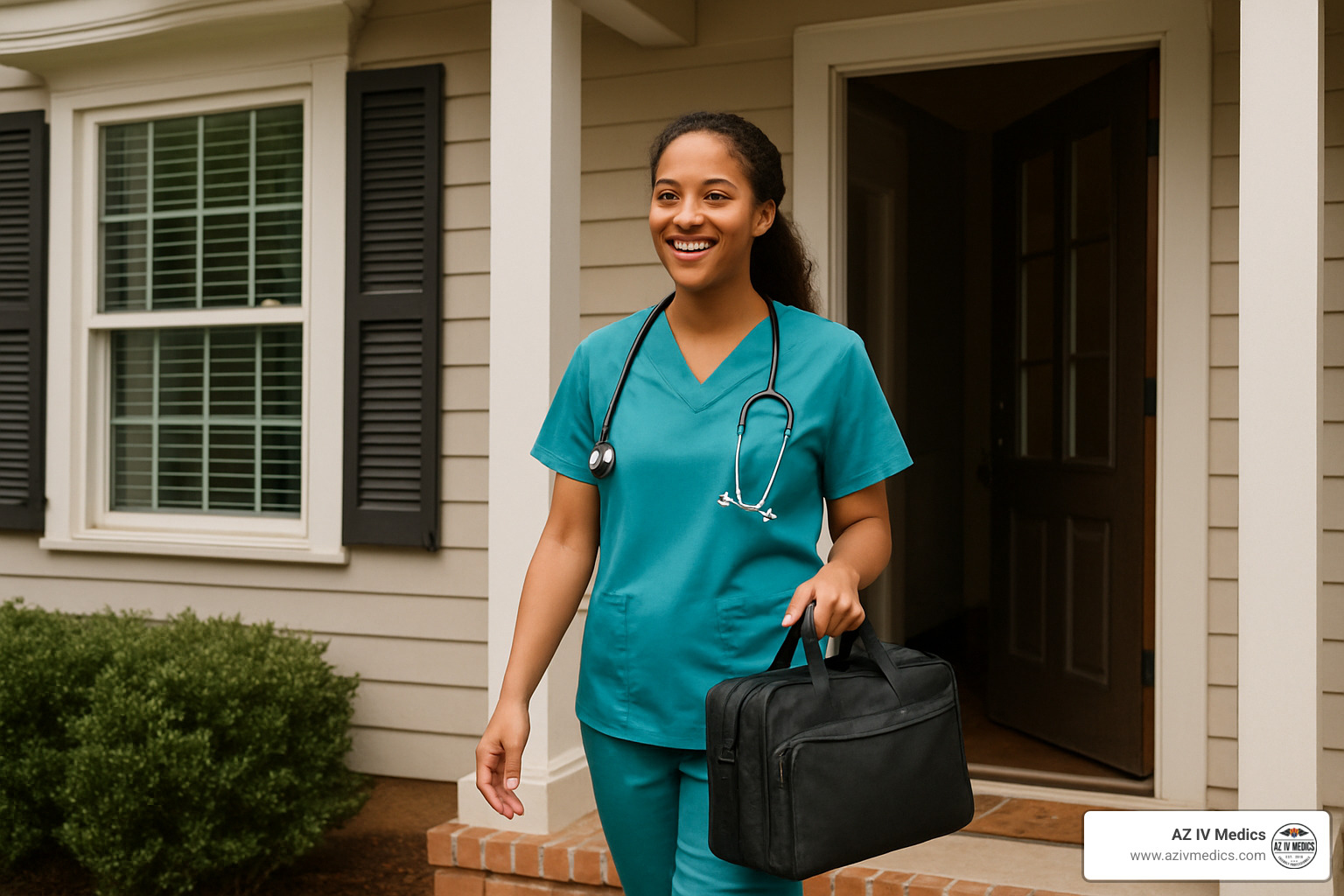 mobile nurse leaving patient's home after successful IV treatment - covid iv near me
