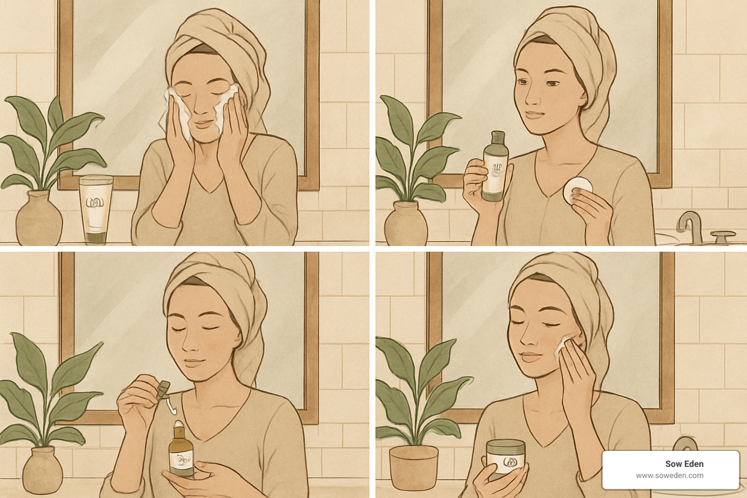 Step-by-step skincare routine showing proper application of CBD products - what are the benefits of cbd in skincare