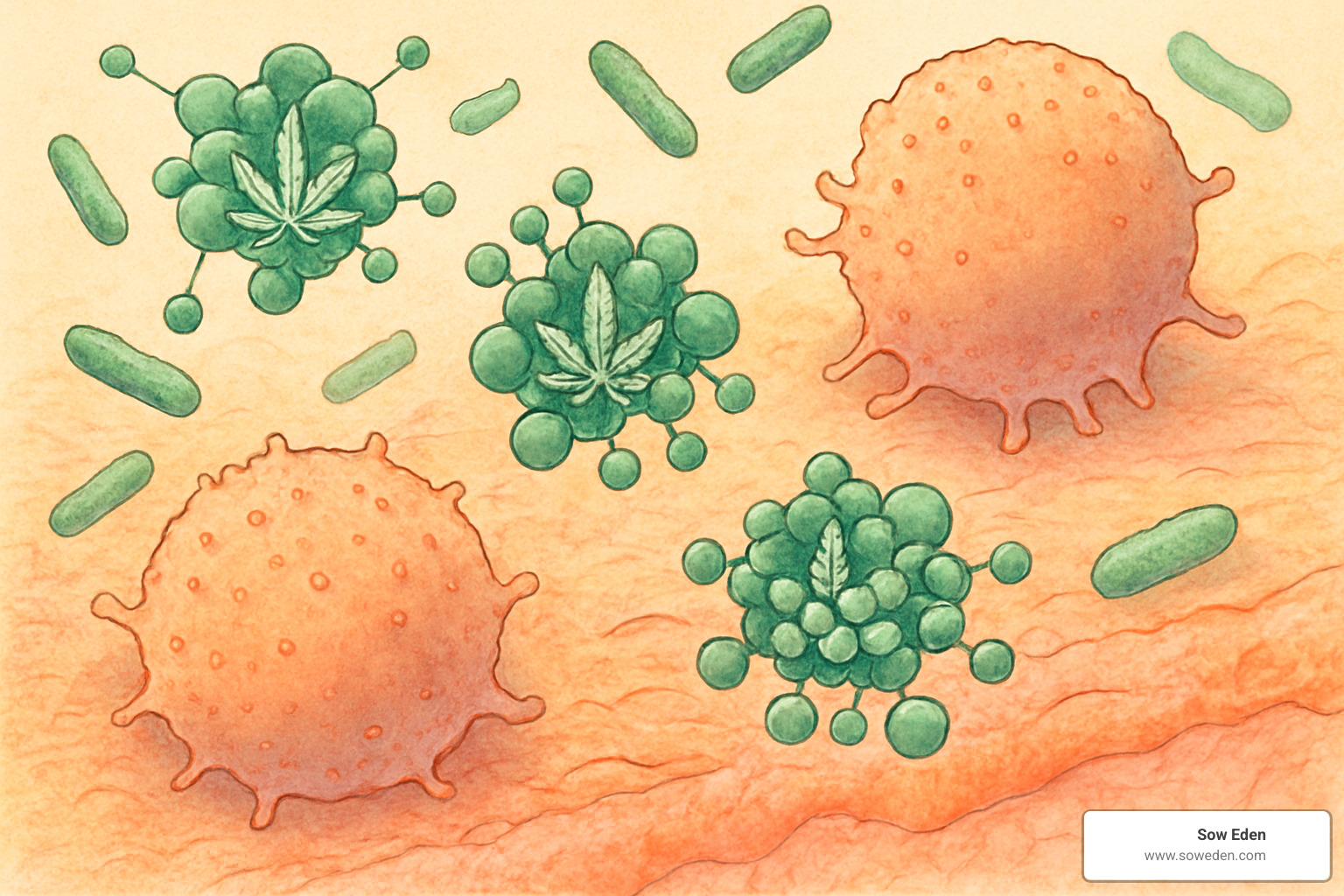 Microscopic view of CBD's effect on skin bacteria and inflammation cells - what are the benefits of cbd in skincare