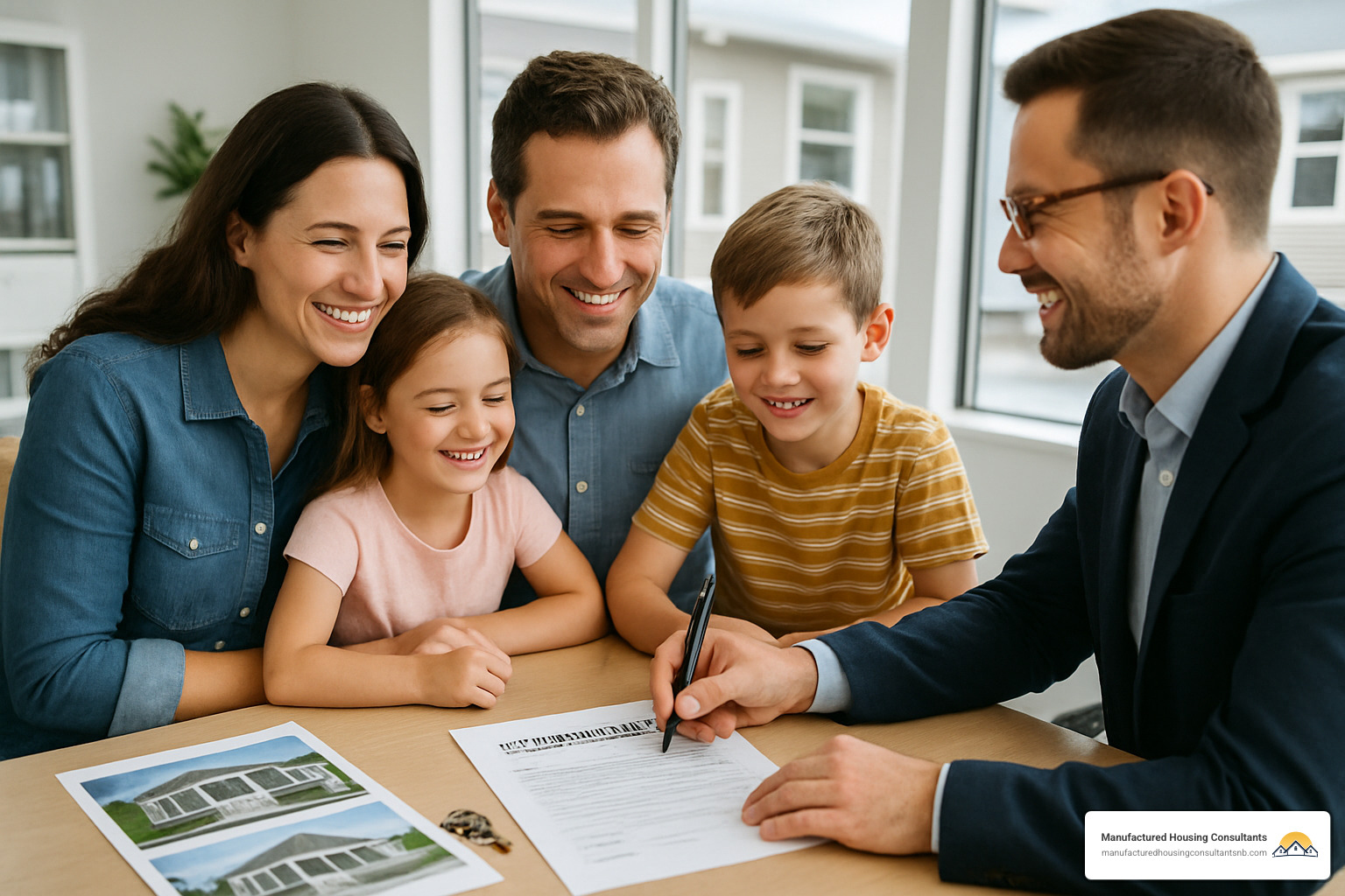 family signing manufactured home purchase contract - manufactured homes new braunfels
