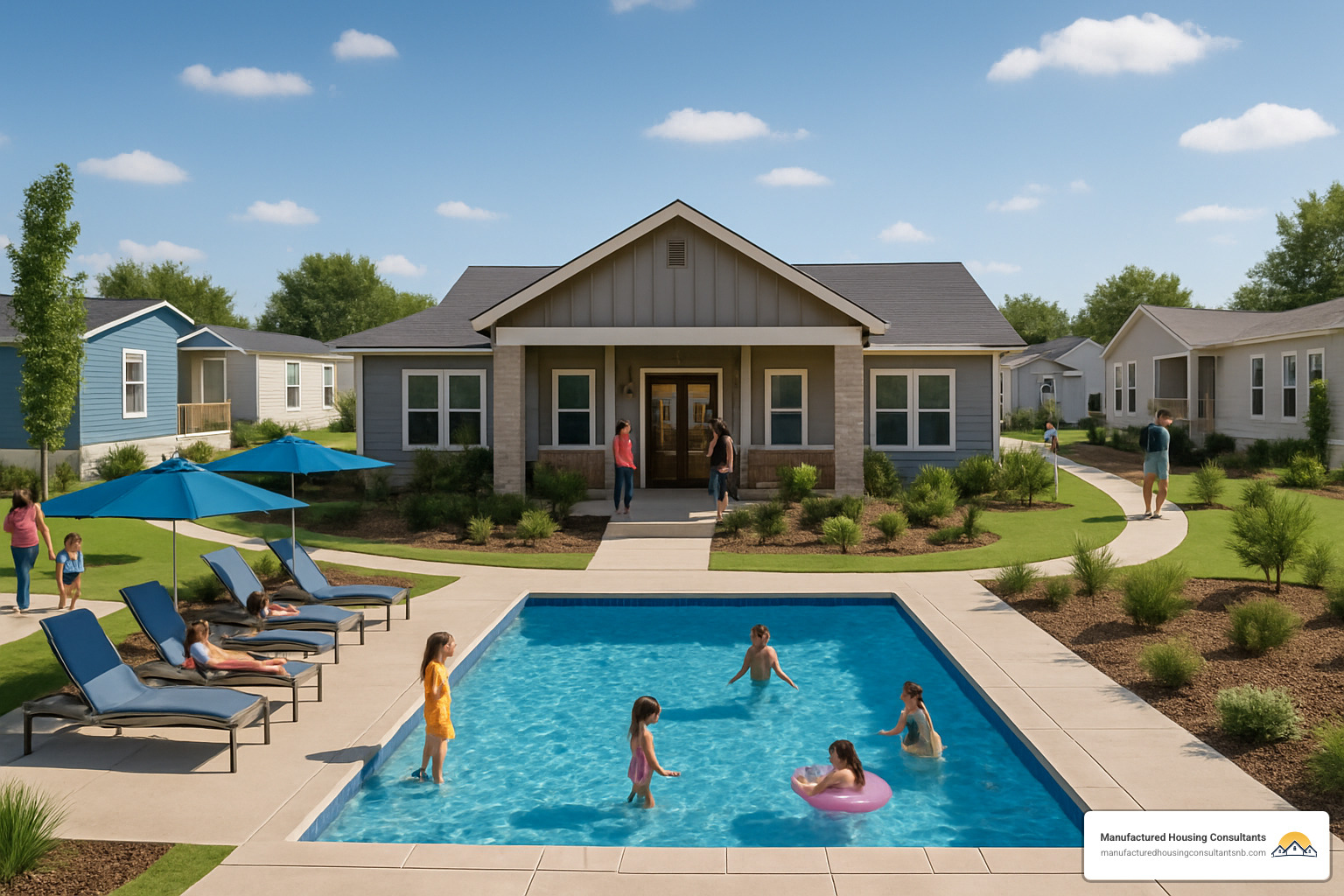 manufactured home community with swimming pool and clubhouse - manufactured homes new braunfels