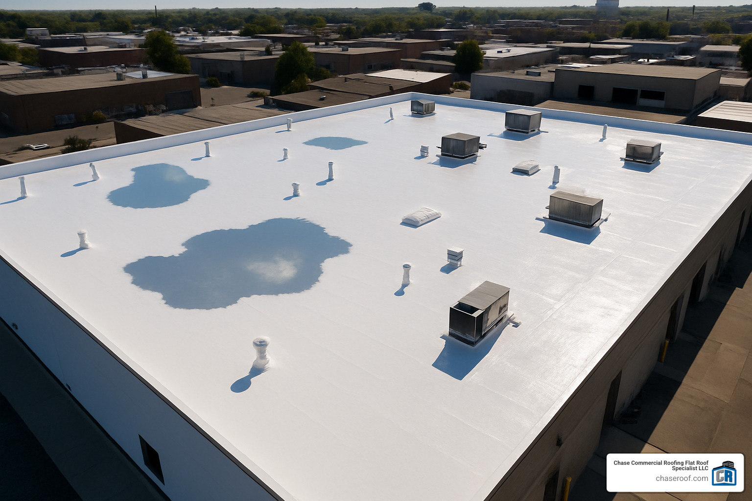 Silicone-coated commercial roof with ponding water resistance - commercial roof sealing