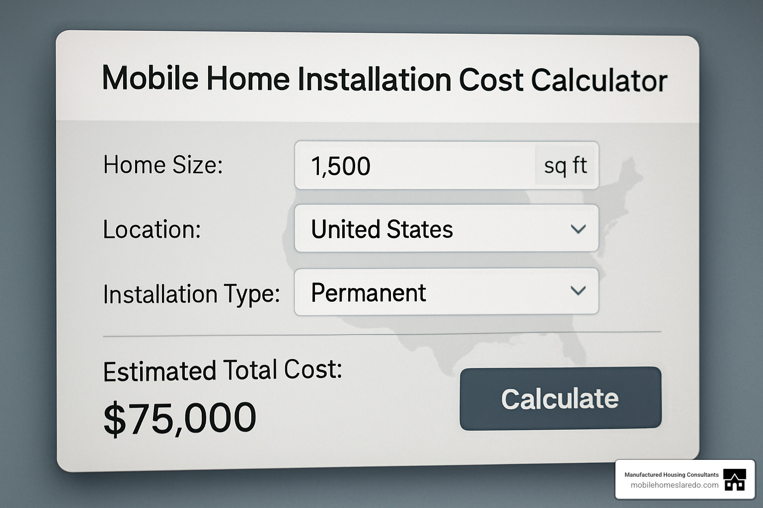 Cost calculator screenshot for mobile home installation - mobile home installation