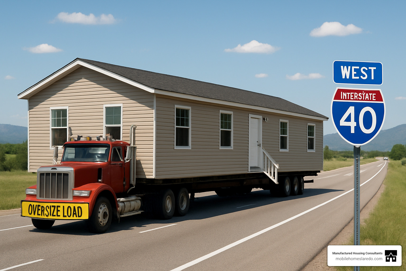 mobile home being transported on highway - mobile home installation