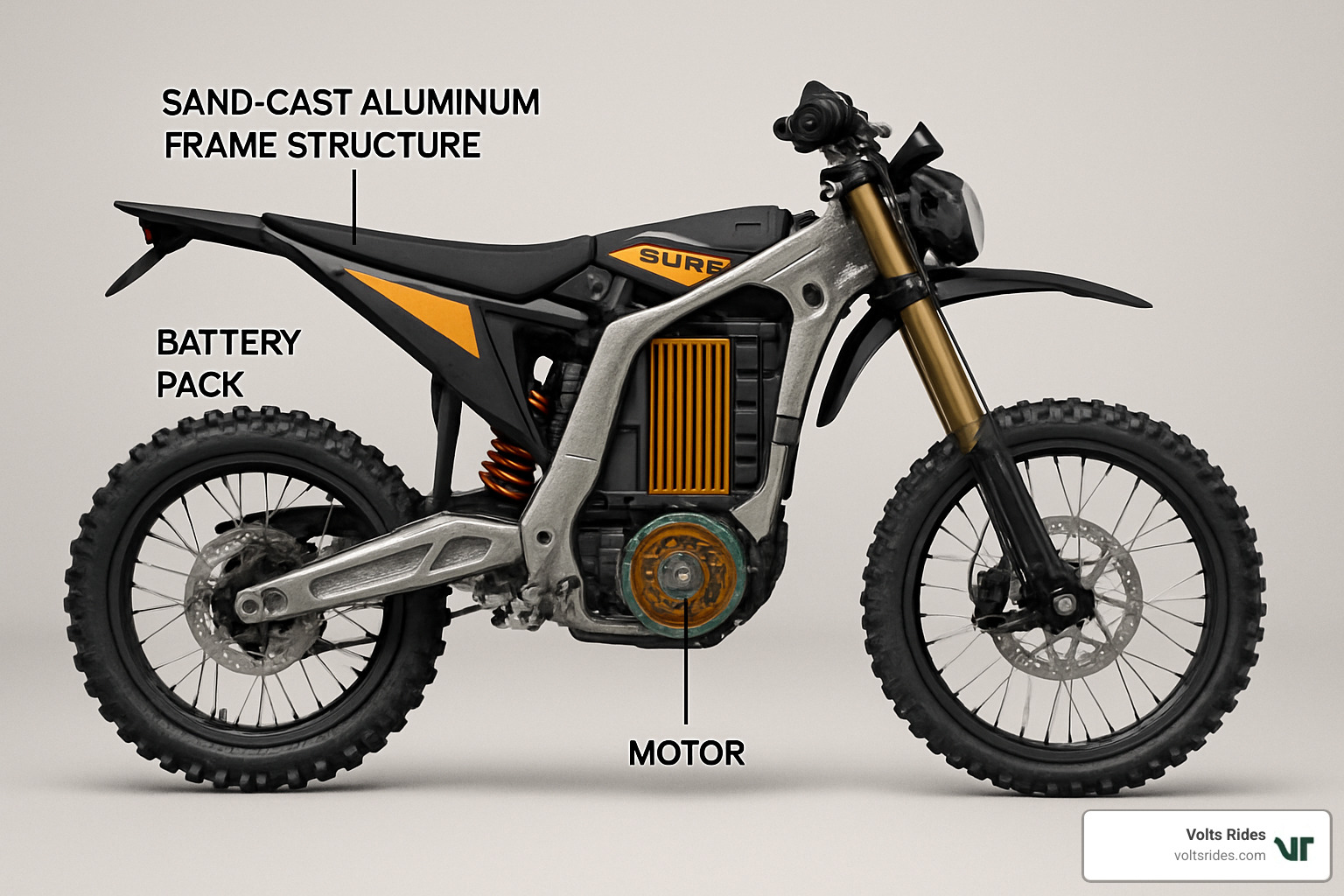 Surron Ultra Bee cutaway showing motor, battery, and frame design - surron electric bike