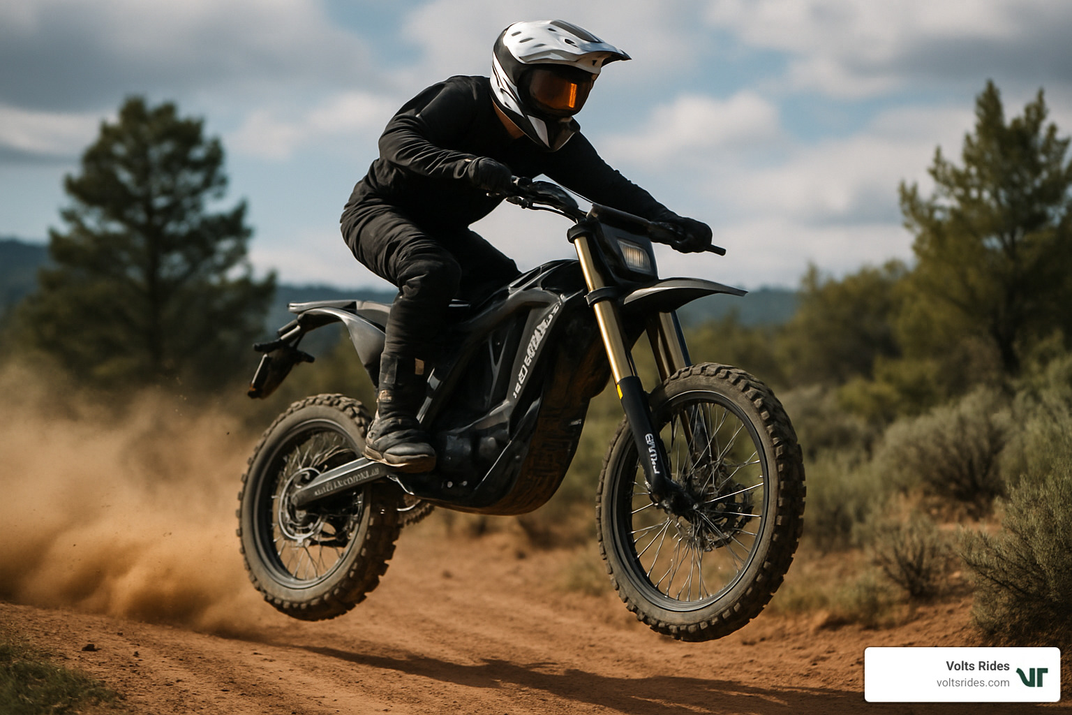 Surron Ultra Bee jumping on dirt trail - Surron Ultra Bee