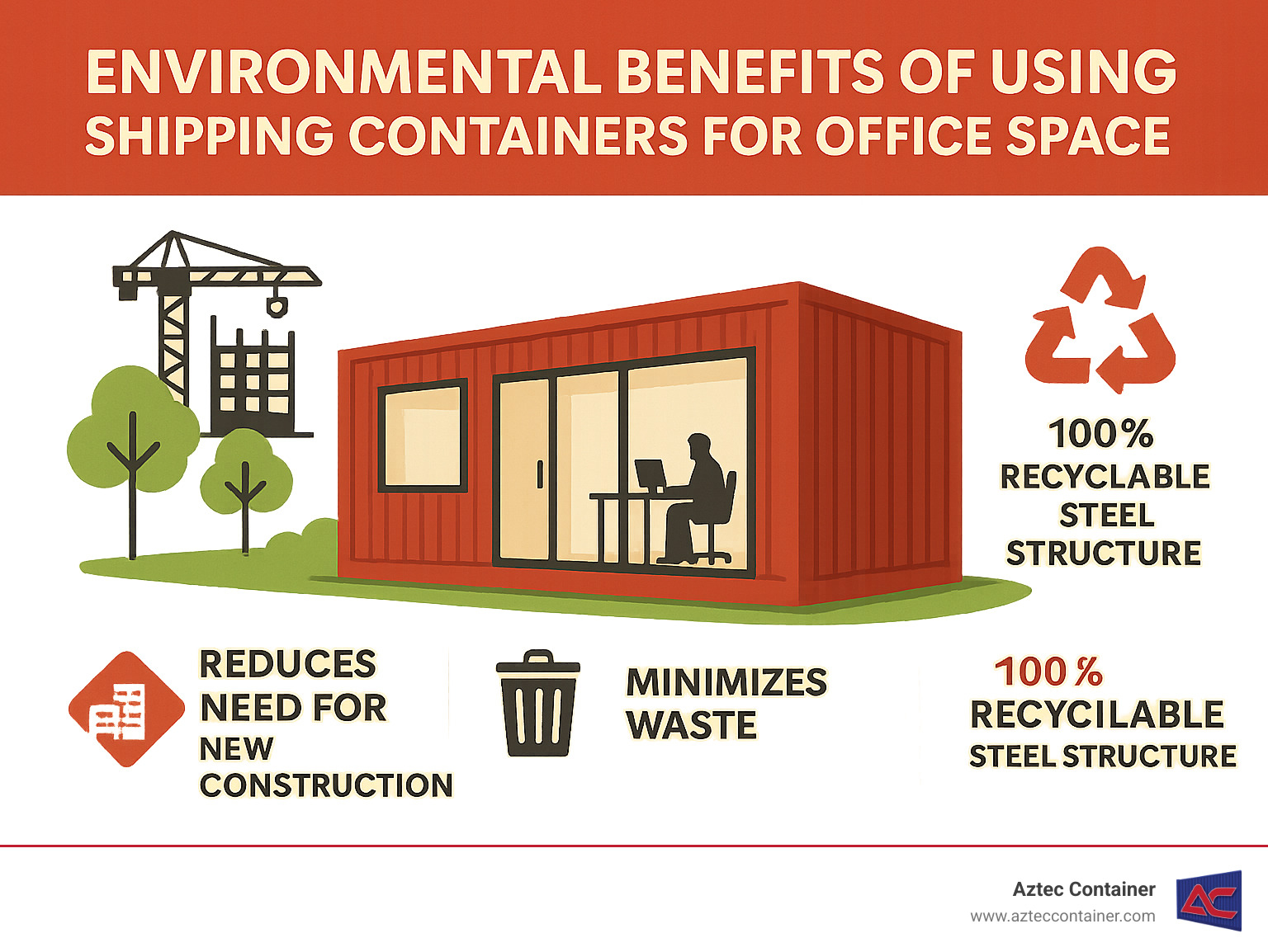 Environmental benefits of using shipping containers for office space - 40 foot office container infographic 