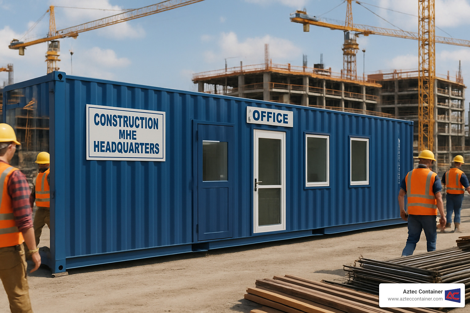 40 foot office container used as a construction site headquarters - 40 foot office container