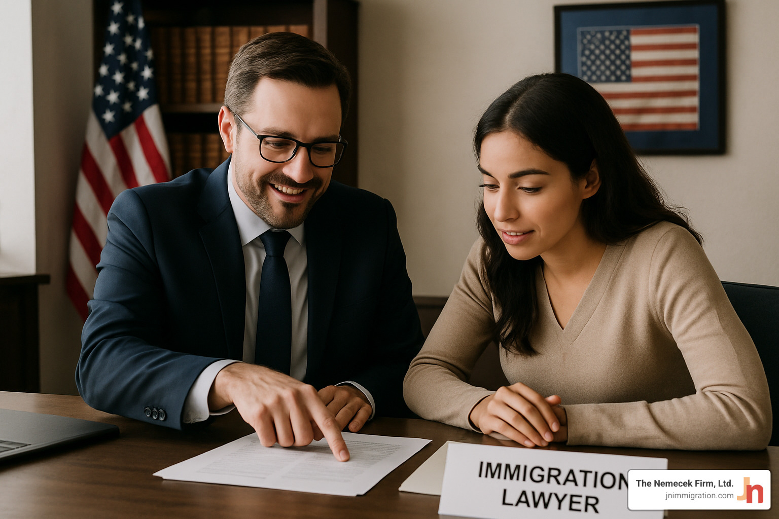 immigration lawyer reviewing documents with client - free consultation with immigration lawyers