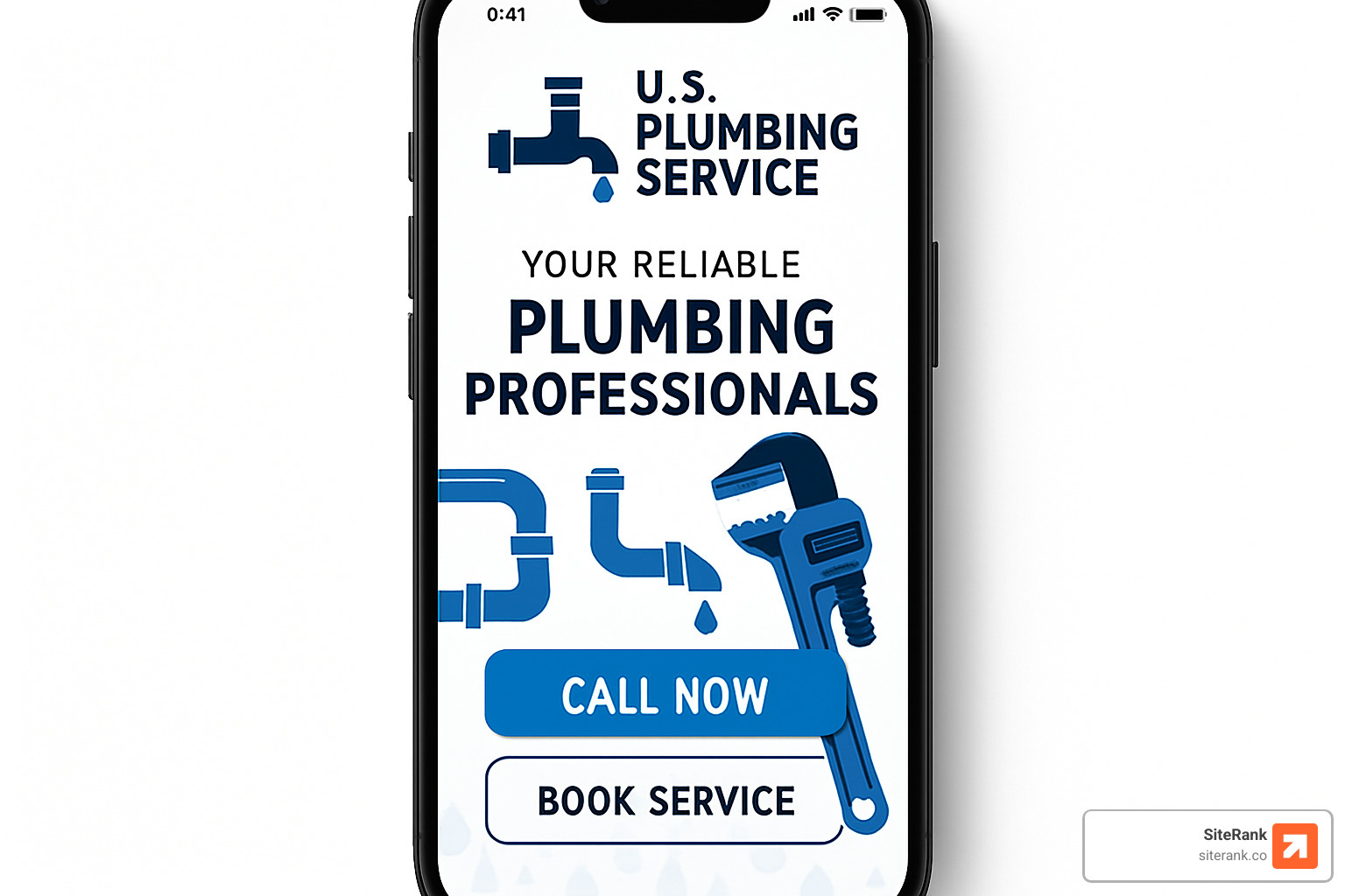 Mobile-optimized landing page for plumbing services with clear call-to-action buttons - home services online marketing