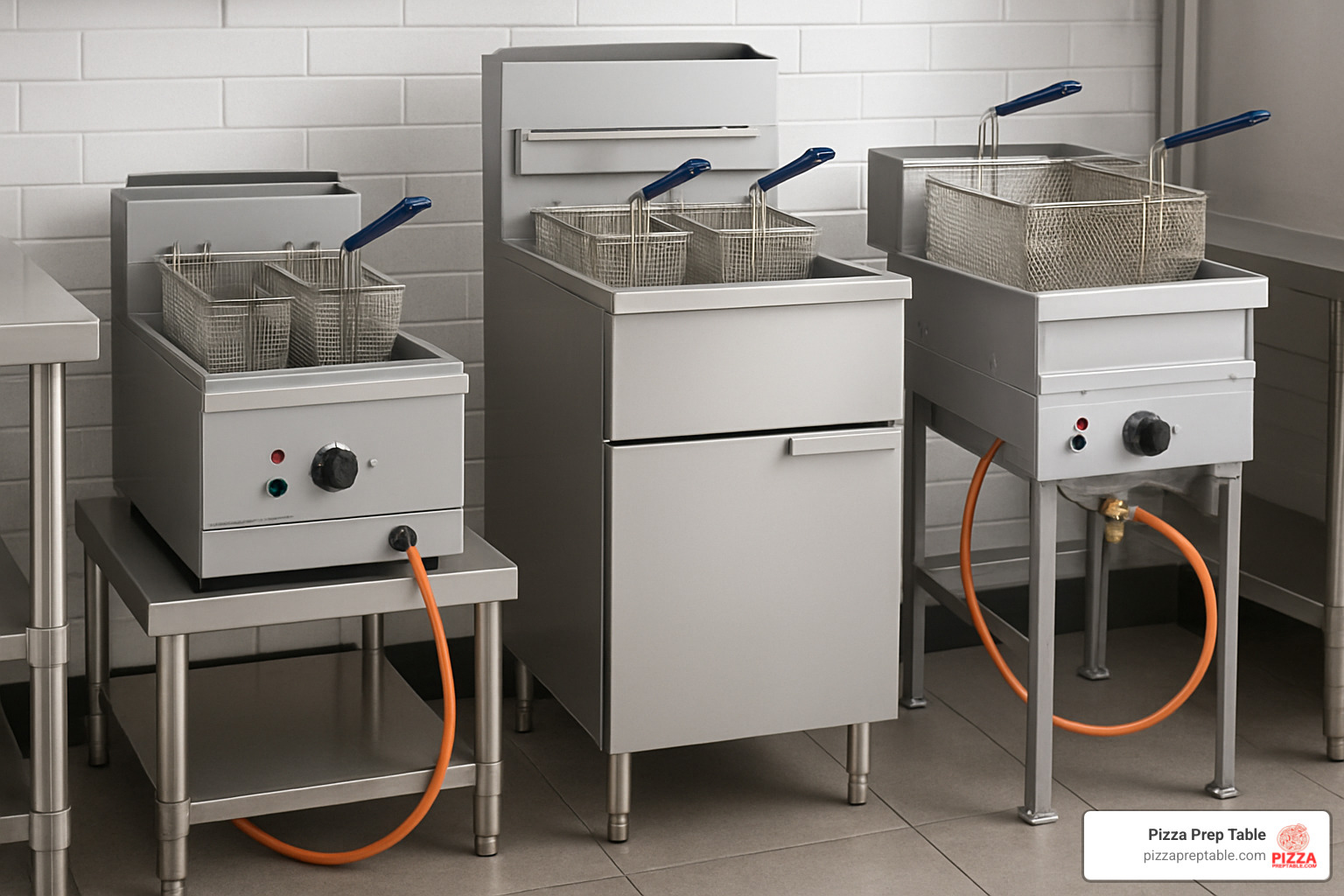 Different types of commercial propane deep fryers showing countertop, floor model, and outdoor varieties - commercial propane deep fryer