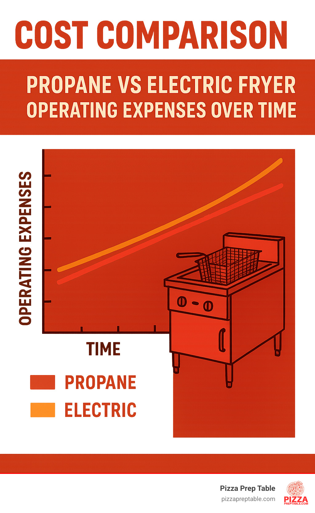 Cost comparison chart showing propane vs electric fryer operating expenses over time - commercial propane deep fryer infographic 