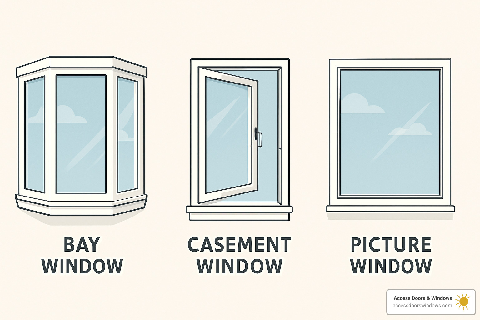 comparison of bay, casement and picture windows - home window replacement companies near me