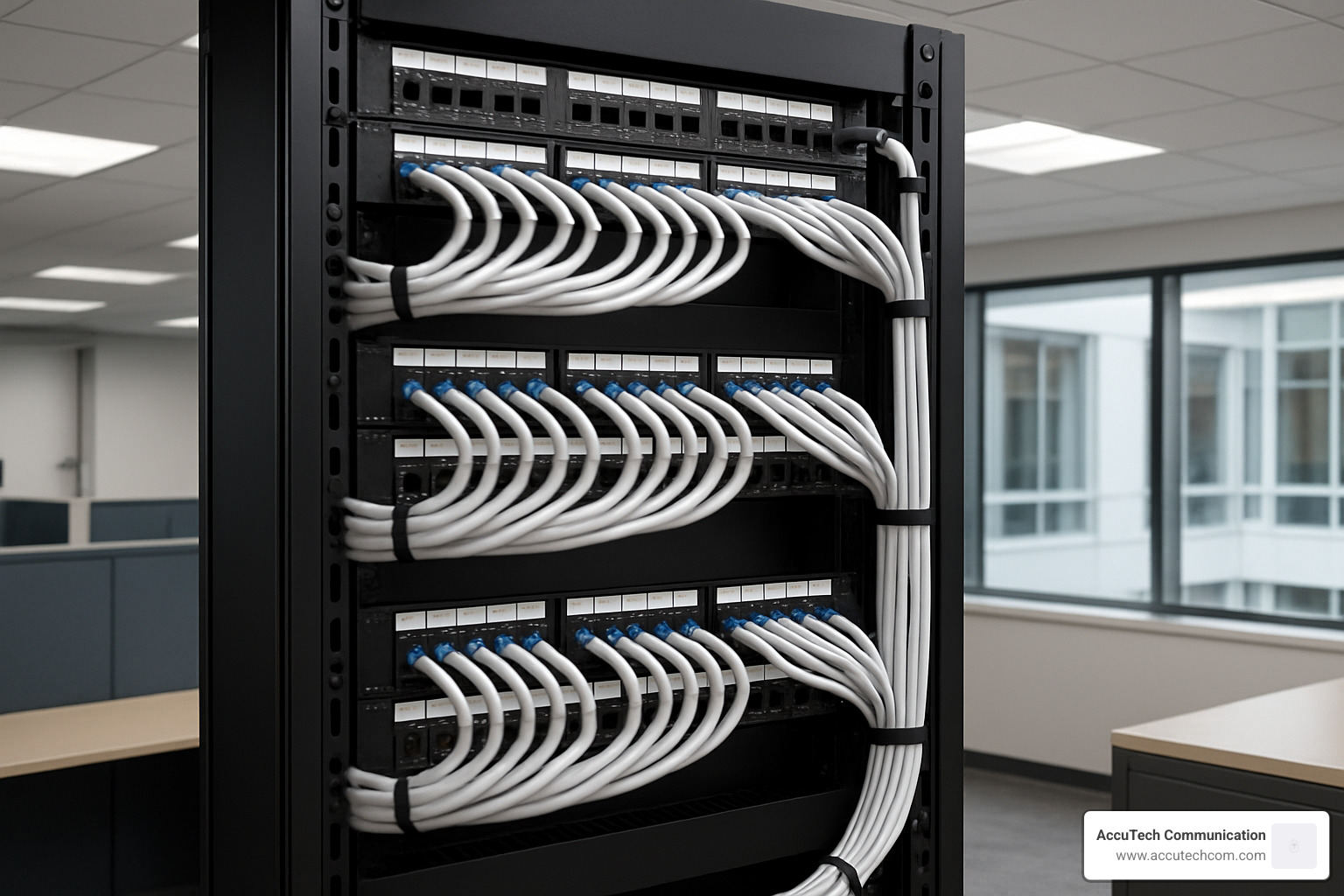Organized network rack with cable management - MA Network Cabling Companies