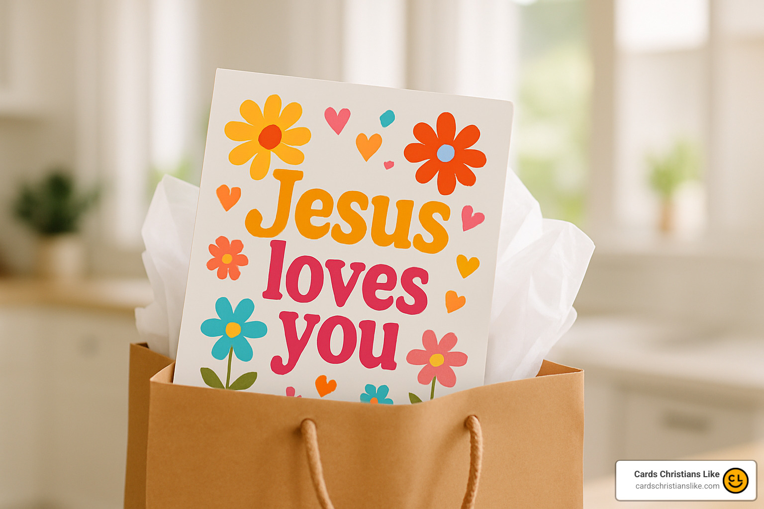 Jesus loves you card slipped into a gift bag - jesus loves you cards
