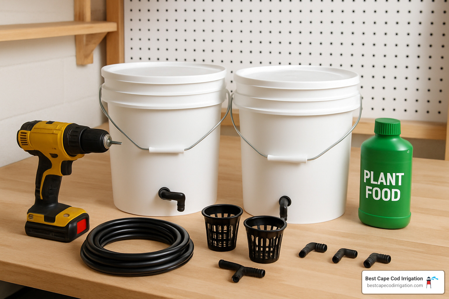 tools and parts laid out for hydroponic build - diy self watering hydroponic system