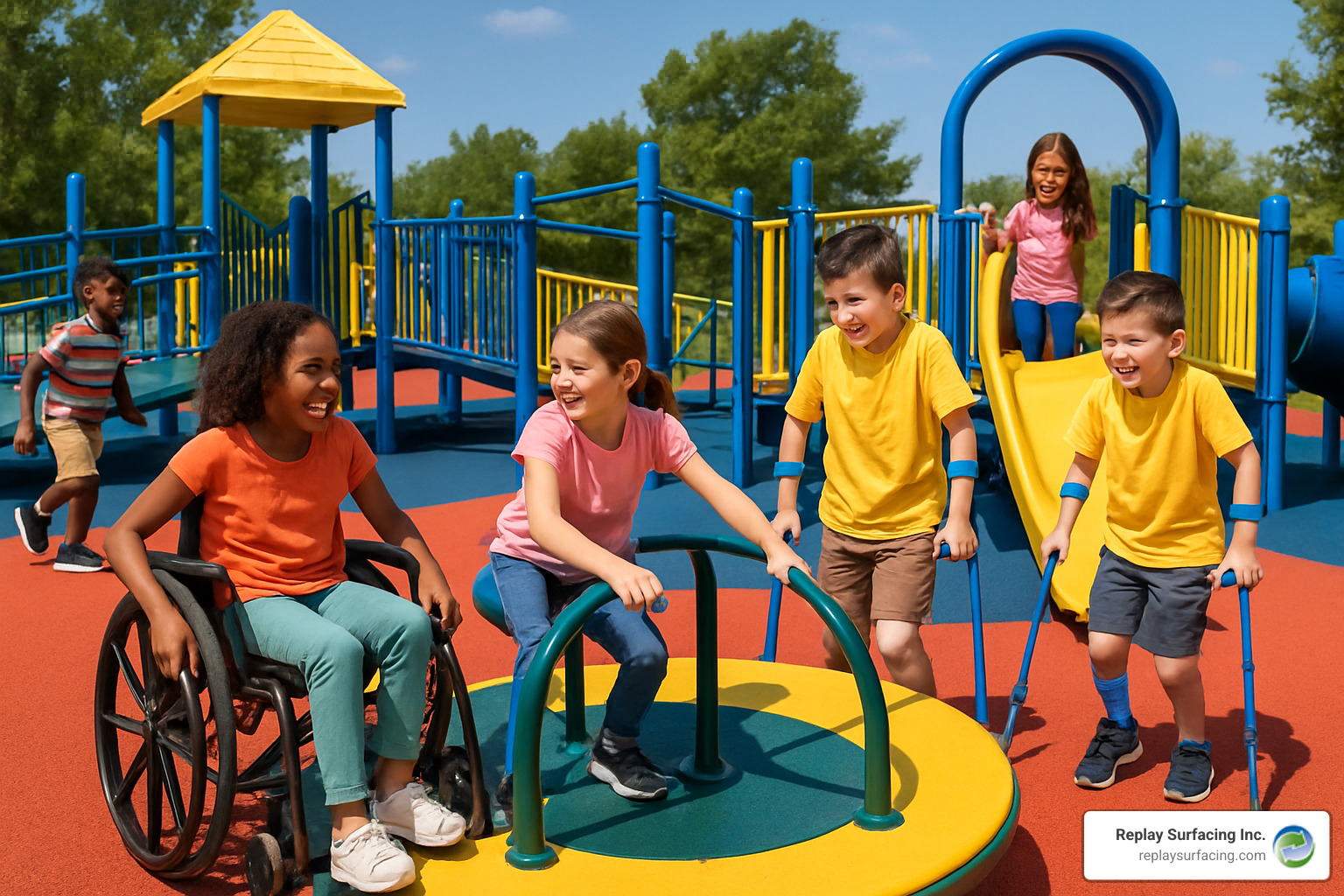 accessible playground with rubber surfacing - soft fall playground