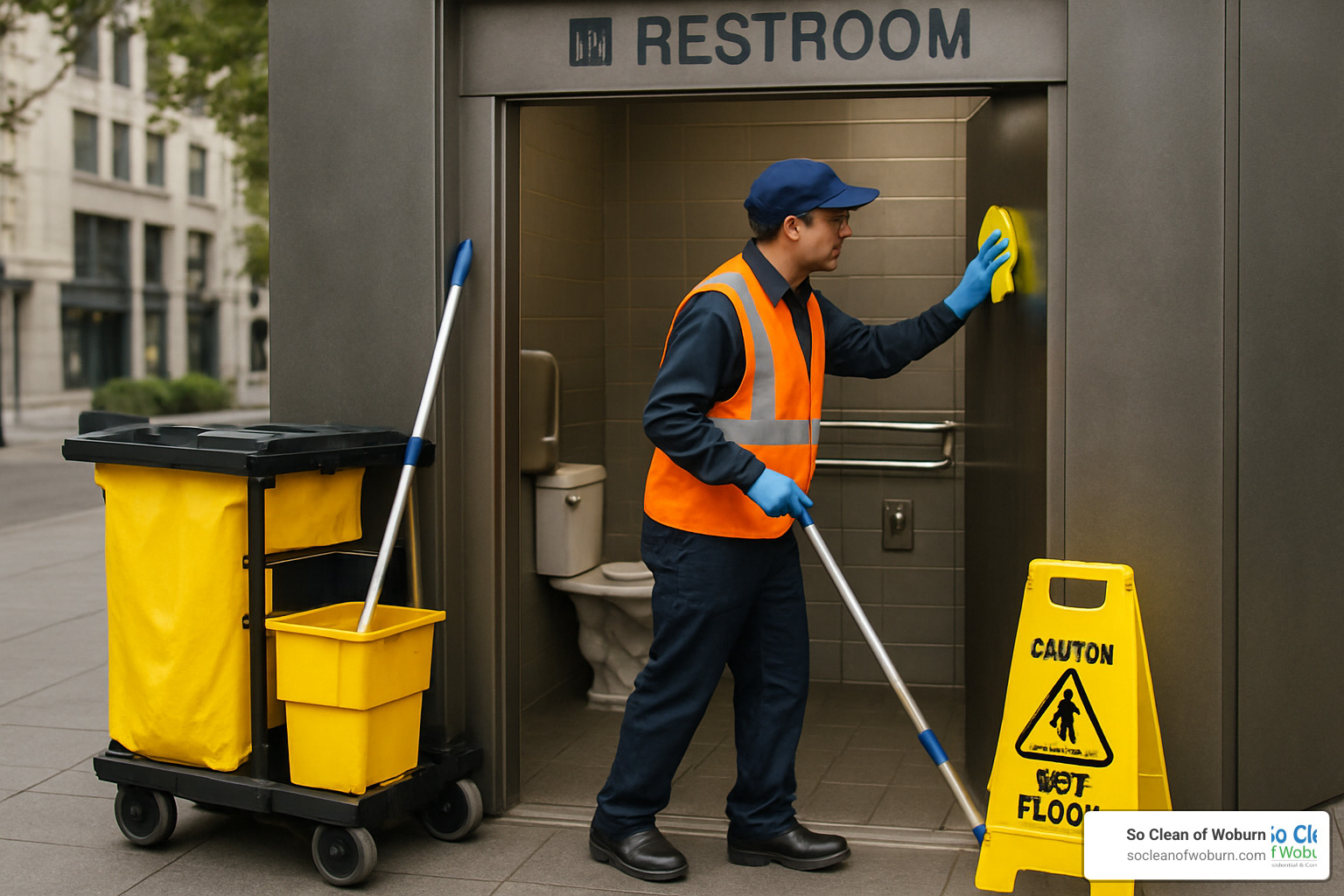 line of portable restrooms at a marathon event - City Restroom Cleaning