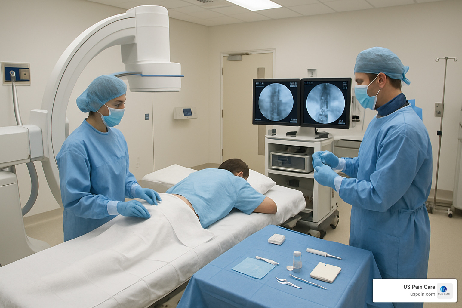 Fluoroscopy suite where facet block injections are performed - lumbar facet block injection