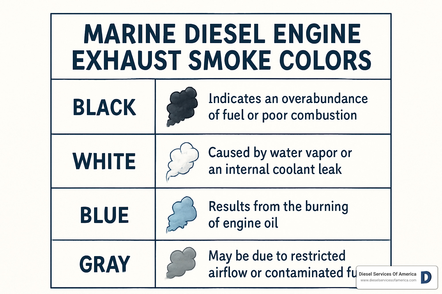 diesel engine exhaust smoke color diagnostic chart - marine diesel engine repair