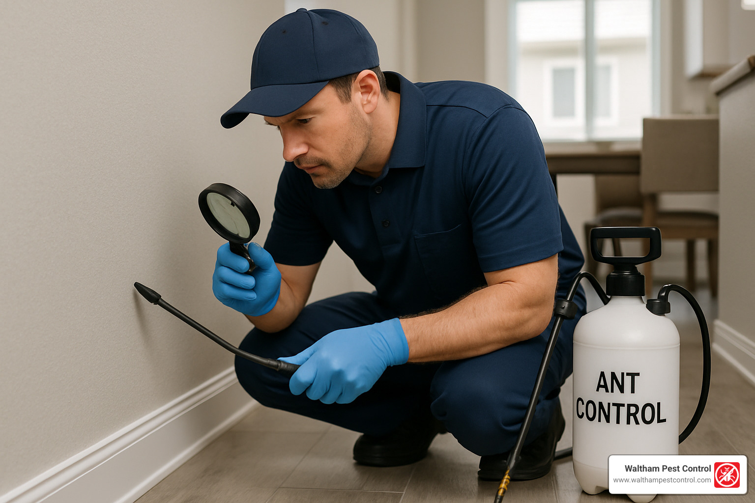 Professional ant exterminator inspecting a home - House Ants Exterminator