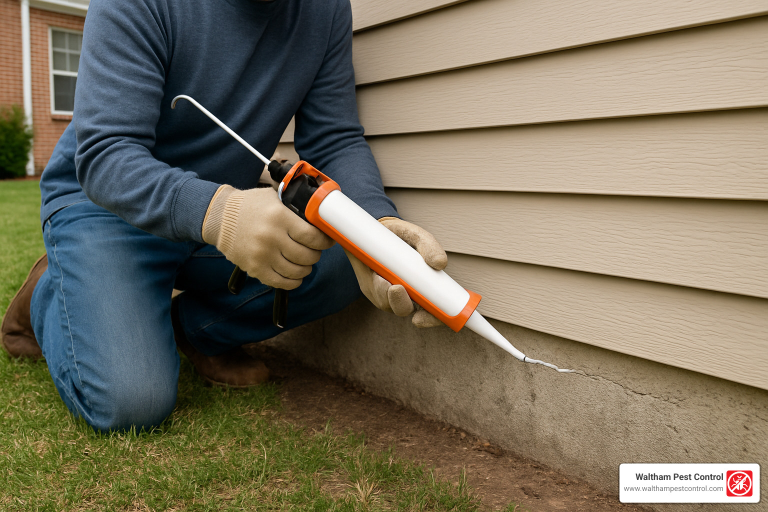 Person caulking cracks to prevent ant entry - House Ants Exterminator