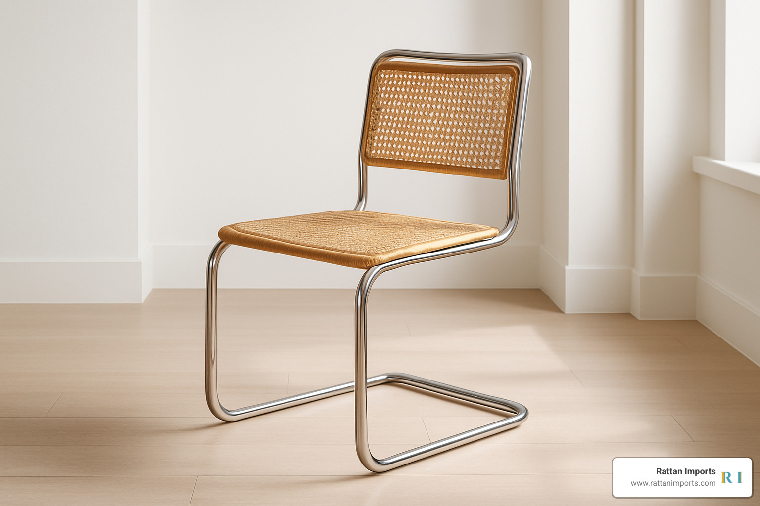 MR Side Chair against minimalist backdrop - designer rattan chair
