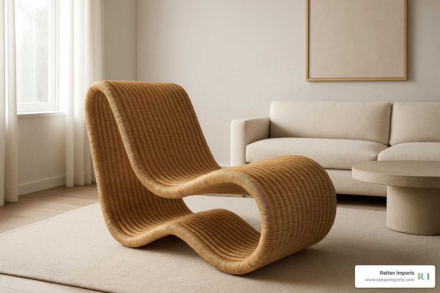 modern sculptural rattan lounge - designer rattan chair