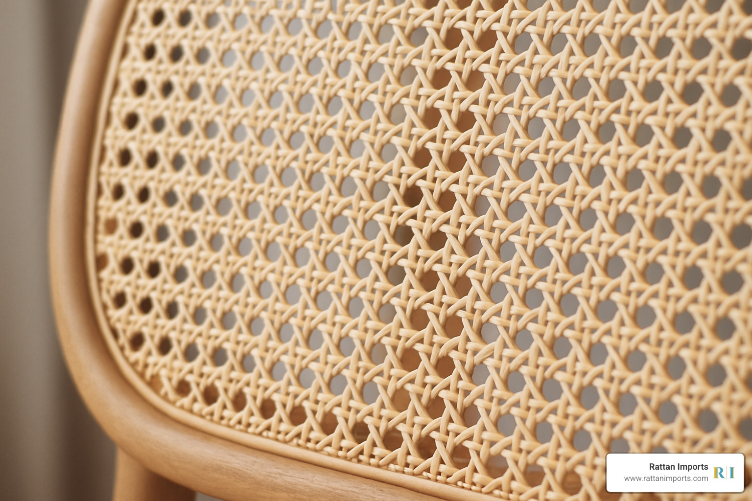 close-up of hand-woven cane pattern - designer rattan chair