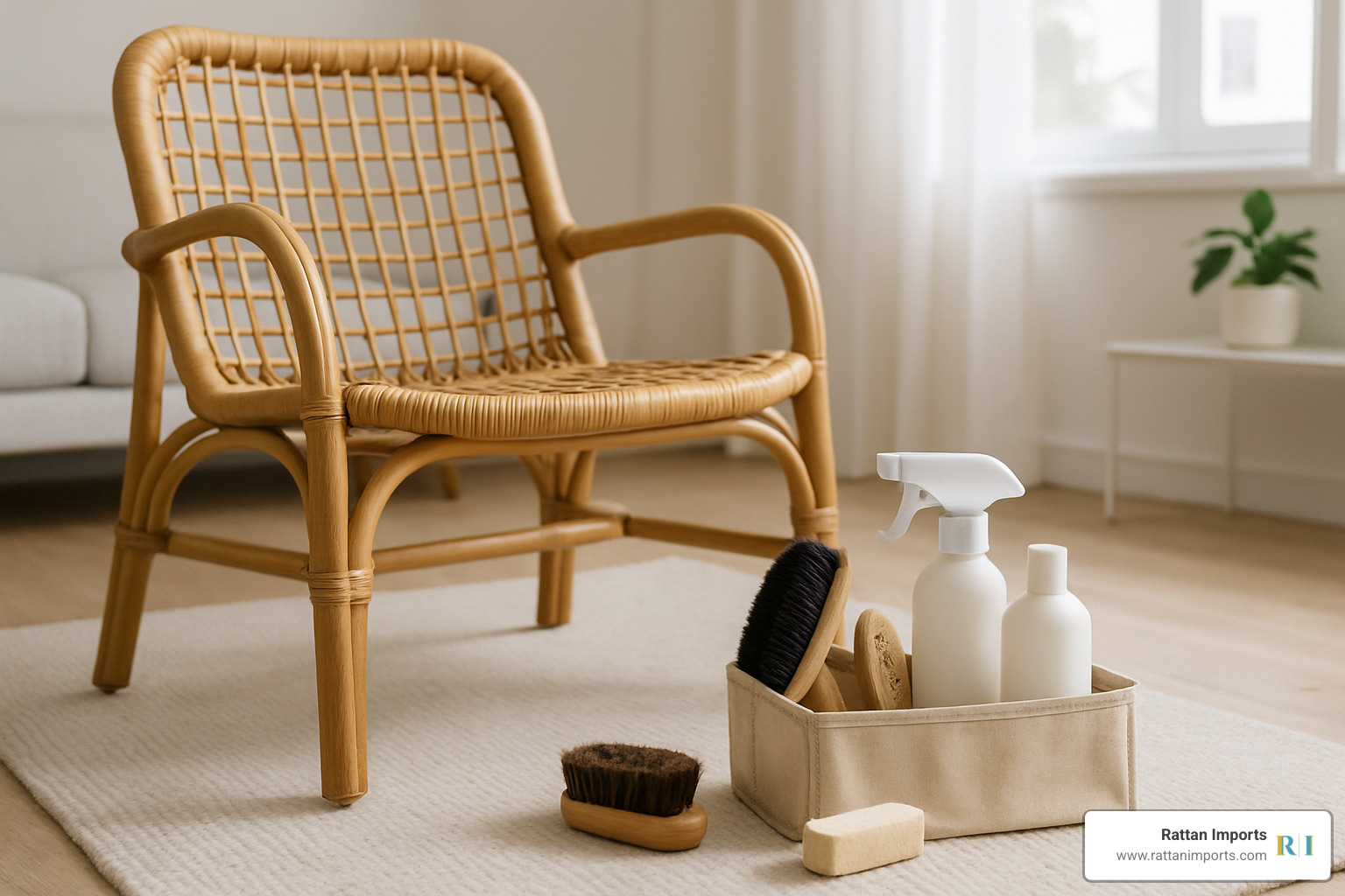 care kit beside rattan armchair - designer rattan chair
