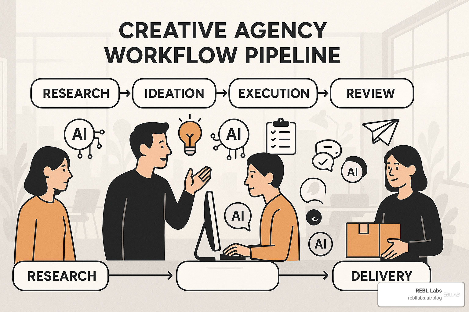 agency workflow pipeline with AI integration points - AI for creative agencies