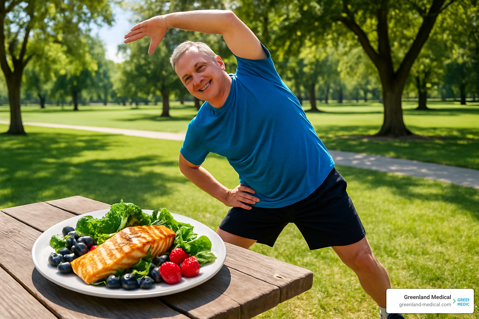 person exercising and healthy meal - Cognitive Decline Solutions person exercising and healthy meal - Cognitive Decline Solutions
