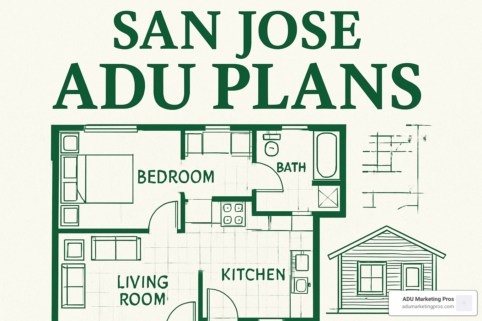 Various ADU floor plans showing different layouts and sizes - San Jose ADU plans
