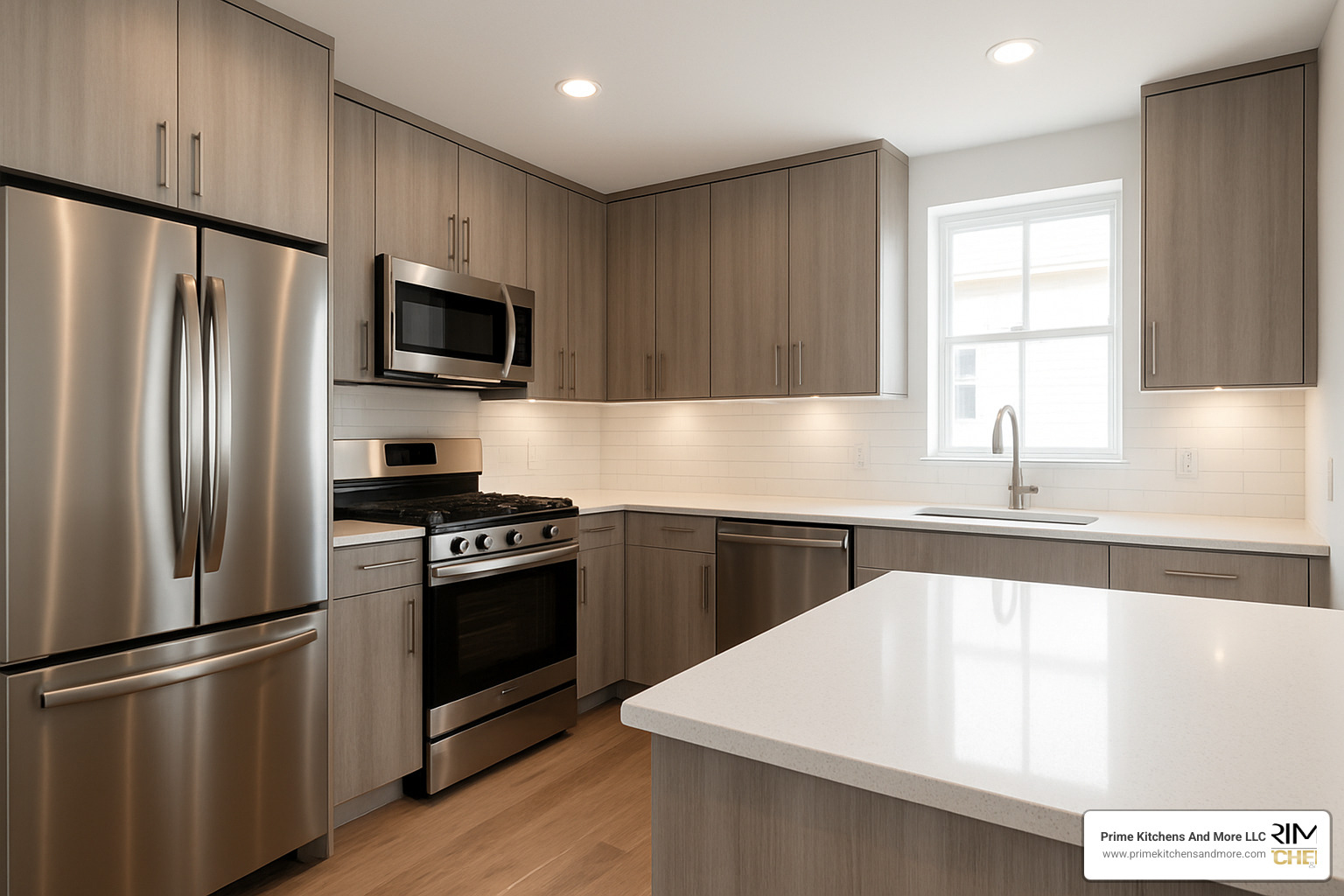 Kitchen with modern cabinetry and quartz countertops - kitchen remodeling cost orlando