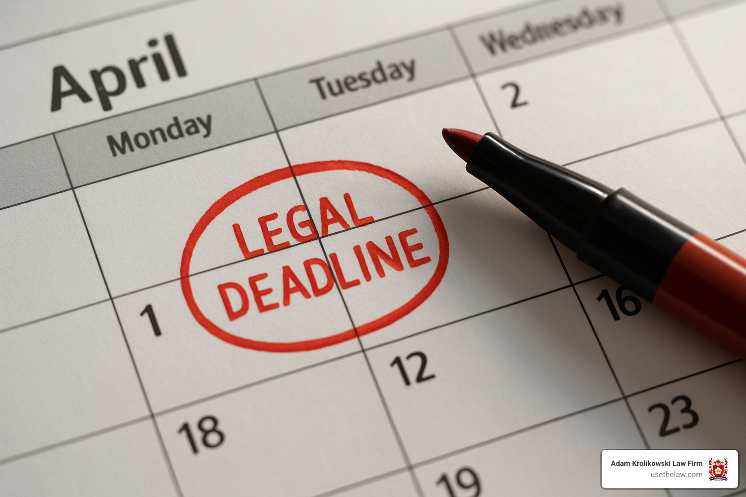 calendar with legal deadline circled - bike accident lawyer near me