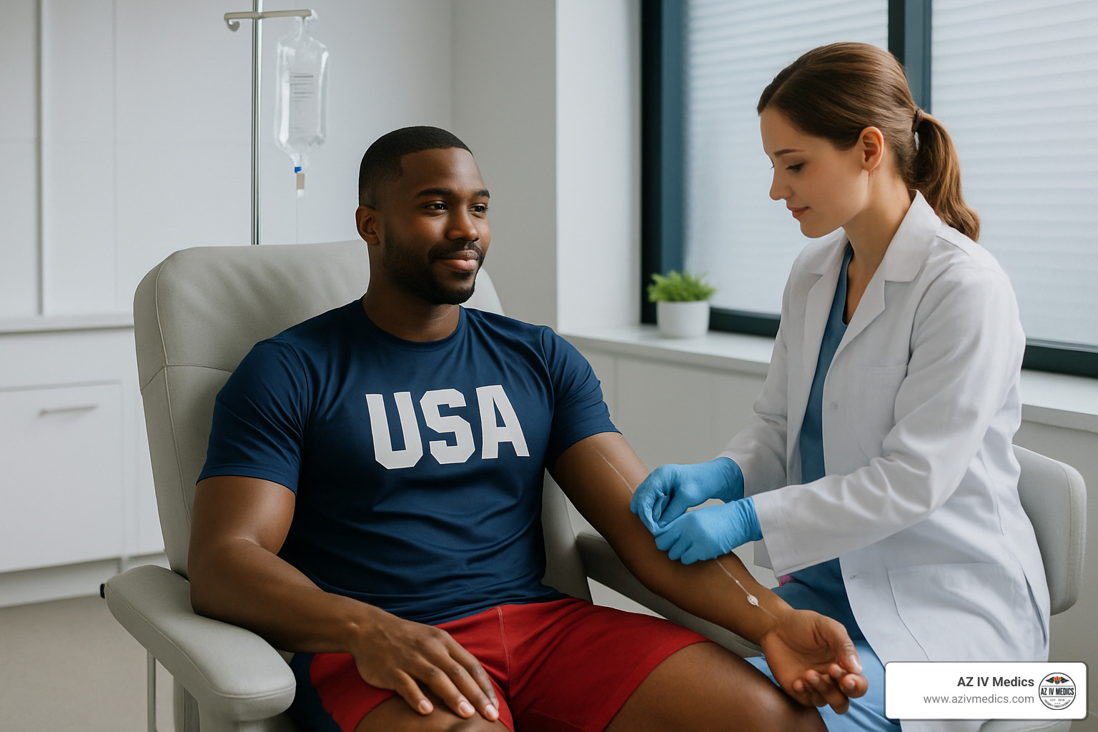 Athlete receiving IV therapy for recovery - iv treatment for energy