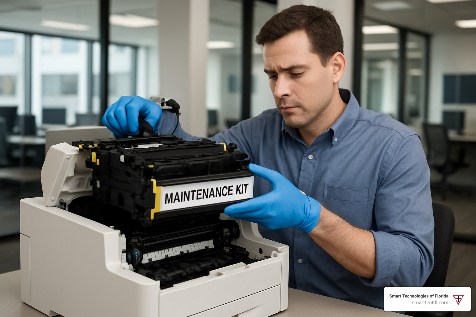 person installing printer maintenance kit - laser printer maintenance kit