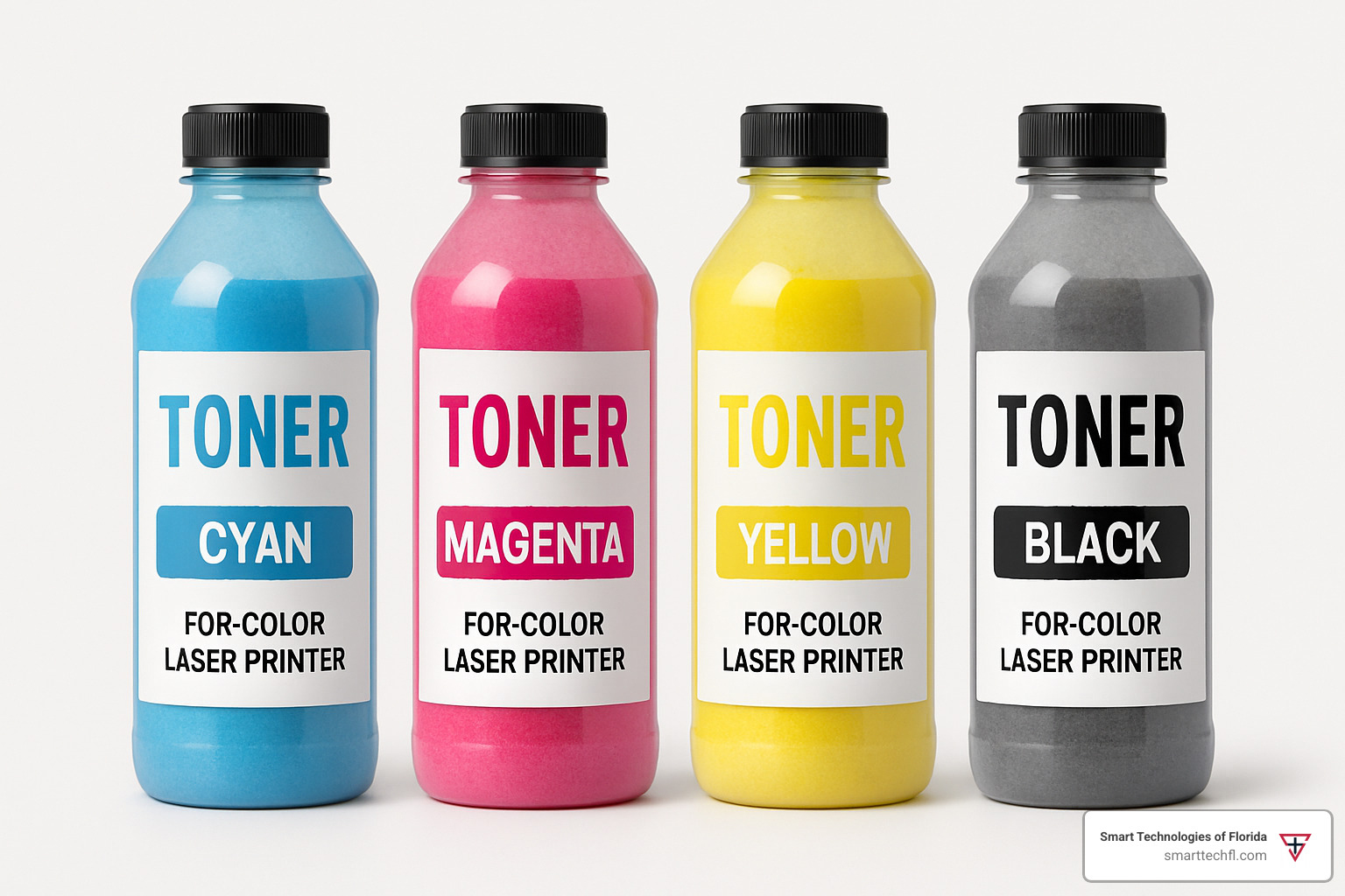 color toner bottles lineup - laser printer toner refill kit