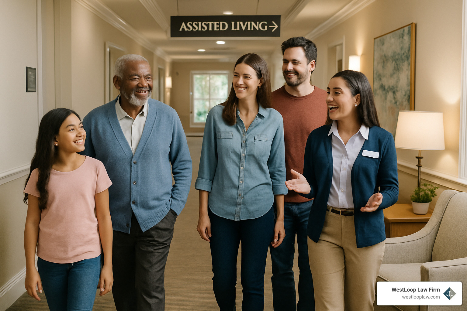 family touring assisted living facility with staff member - assisted living abuse lawyer