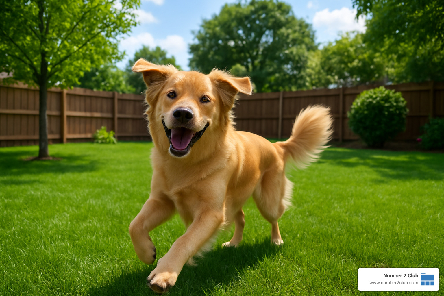 happy dog in clean backyard - dog poop removal prices