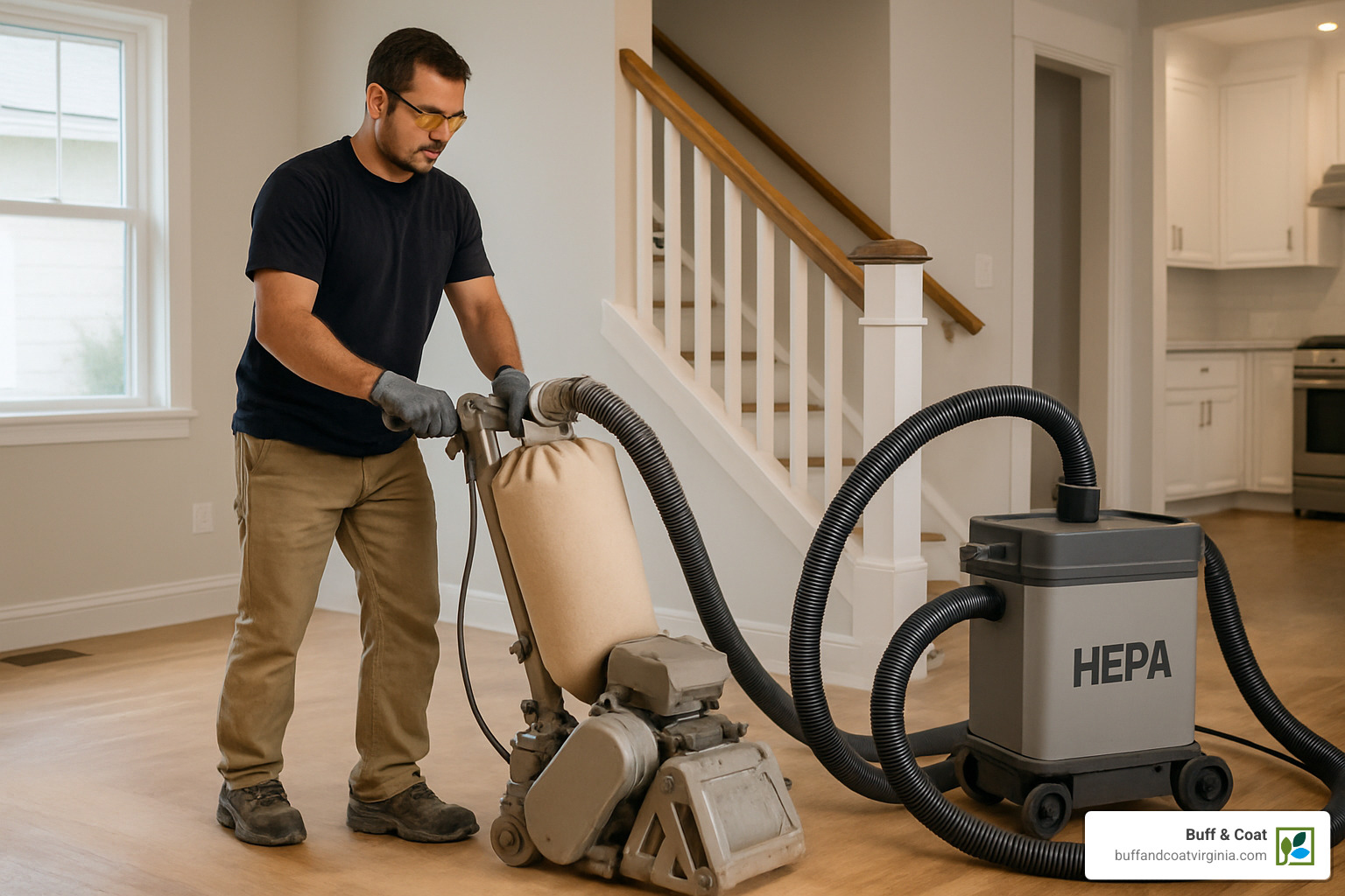 Dustless floor sanding equipment with HEPA vacuum system - non toxic floor sanding