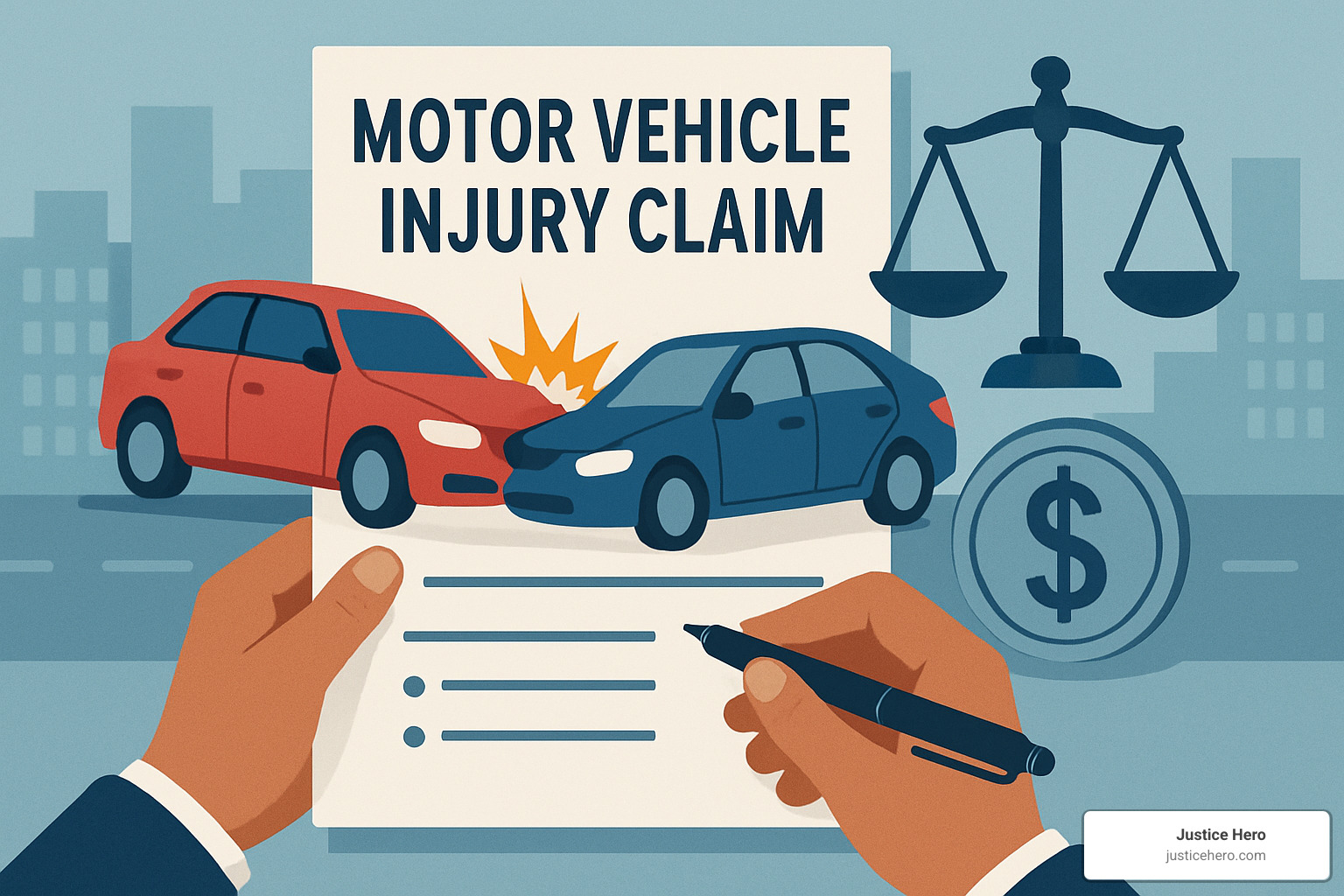 Medical bills and calculator showing injury claim damages calculation - motor vehicle injury claim